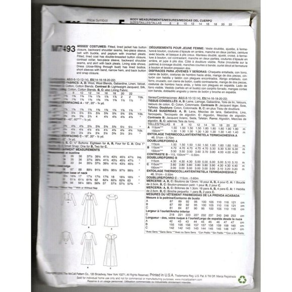 McCall's M7493 Adult 14 to 22 Costume Historical Dress Sewing Pattern New - Picture 2 of 2
